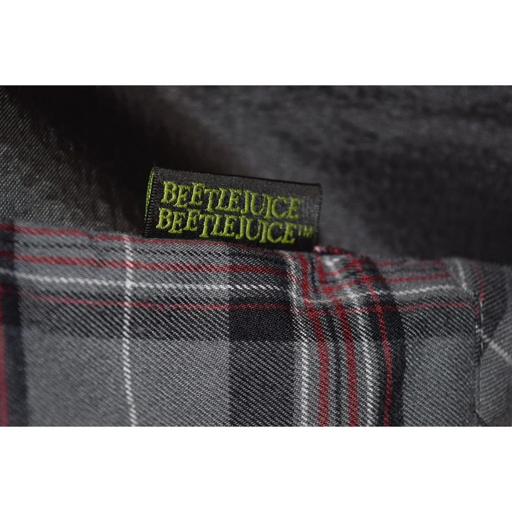 Beetlejuice Pleated Mini Skirt Women Medium Grey Red Plaid Beetle Goth‎